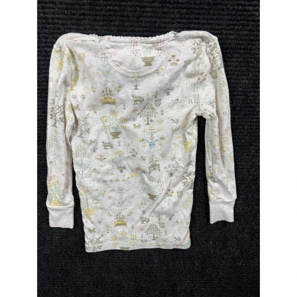 Ralph Lauren Kids Cream Garden Topiary Print Cotton Henley Long Sleeve Shirt 5